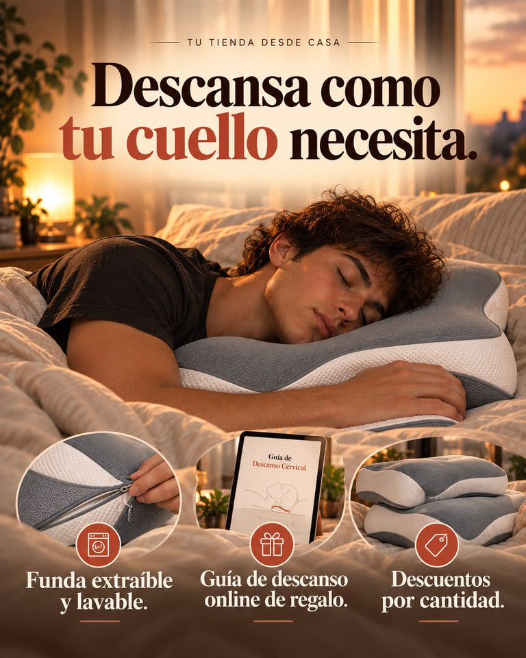 Persona descansando sobre una almohada cervical en un dormitorio